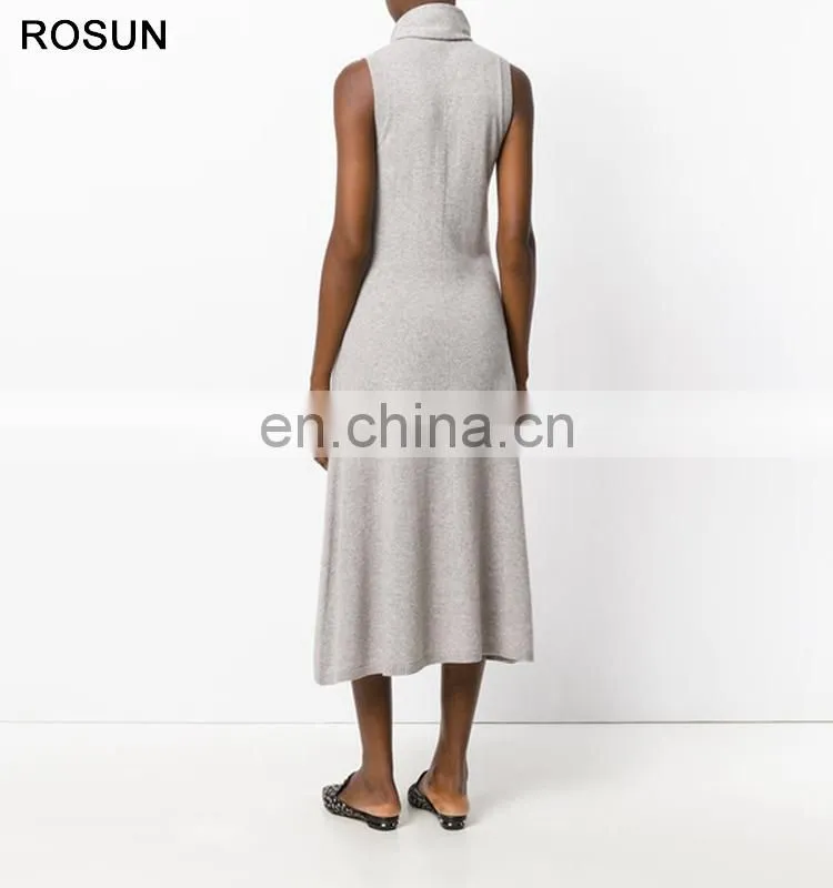 High Fashion Women 100% Wool Tie Neck Sweater Dress