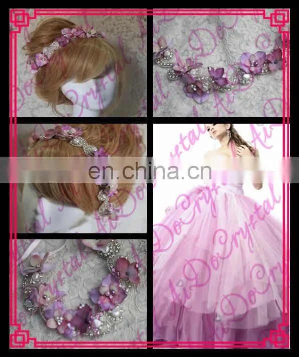 Aidocrystal pink flower pearl lace headband bridal wedding fascinators women hair accessories