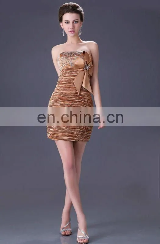 Gold Stretch Satin With Bowknot Short Cheap Cocktail Dresses CL3136