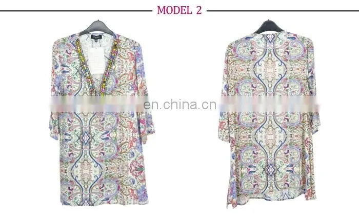 Elegant Women Tile Print Fashion Beaded Neck Tunic Design for Women over 50