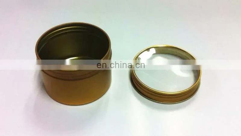 Golden Small Round Screw Lid Tea Tin Box with a PET Window