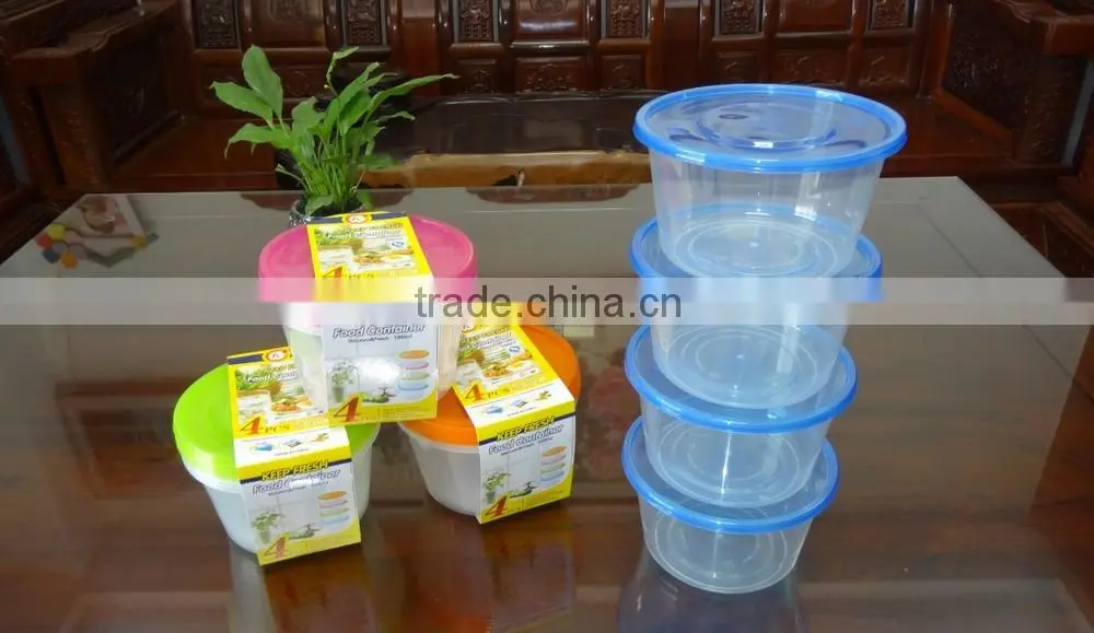 Supermarket set of 4 pcs round plastic food storage container / food storage box 1000ml