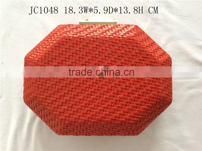 woven purse, fashion woven pu evening handbag made in china