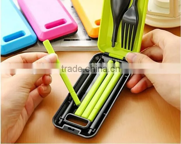 Foldable travel tableware three sets of chopsticks spoon fork