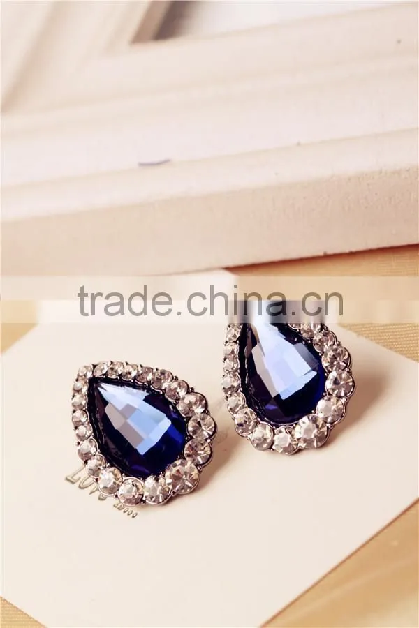 Oval crystal stud earrings fashion exotic earrings blue sapphire earrings