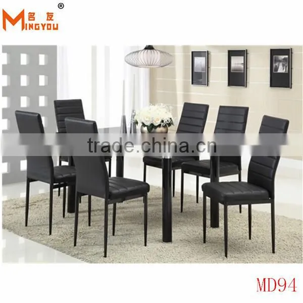 black glass dining table 6 chairs set with reasonable price