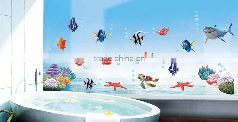 Underwater World 3d Wall Stickers Sea Fish star Cartoon bathroom nursery home decor Pvc wall decals mural 617