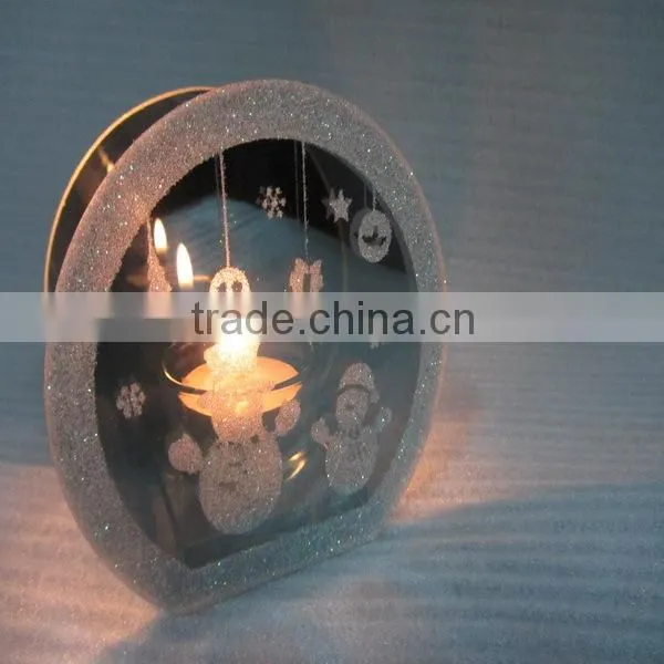hot sale 2016 christmas endless light snowman mirror candle holder light,light sensitive christmas candles