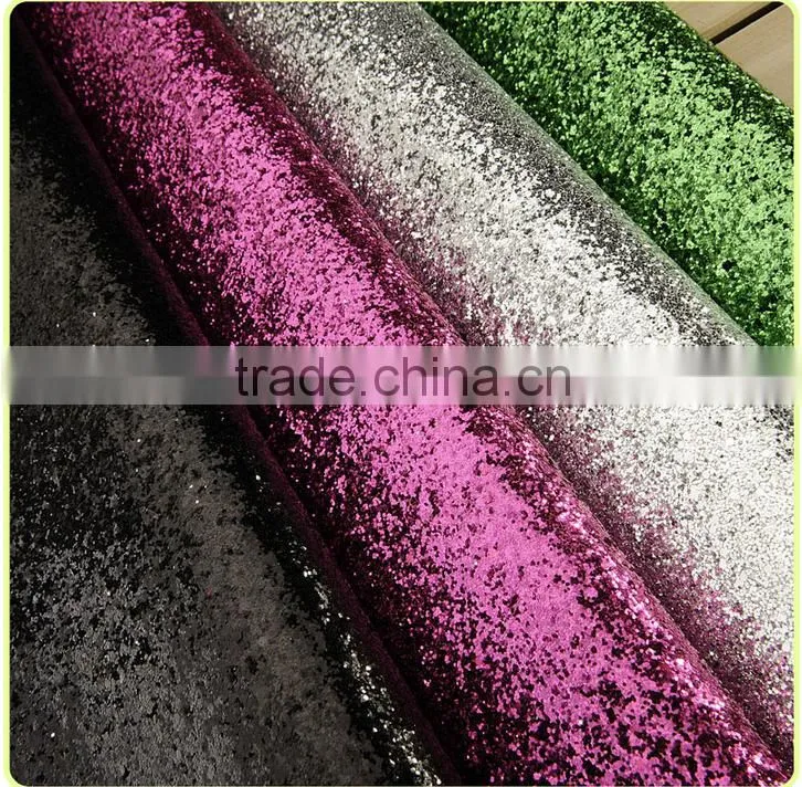 PU glitter artificial leather for upholstery and decorative grade 3 chunky glitter leather for wall paper