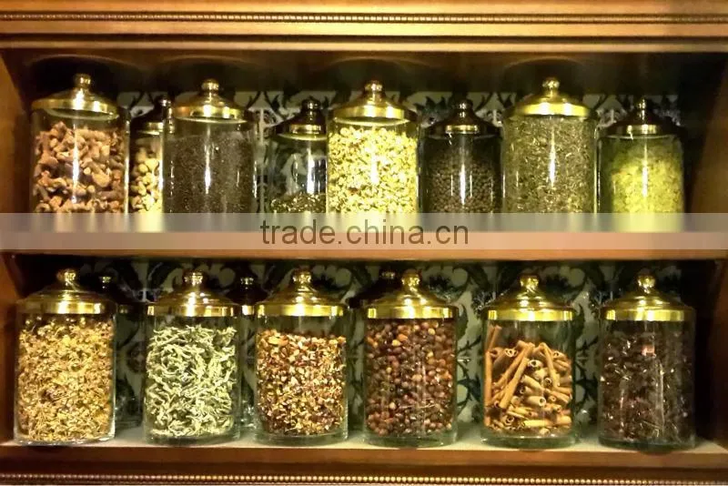 Glass Candy Jar With Copper Cover, Spice Jars, Sweet and Dragee Glass Jars with Lids, Pedestal Glass Candy Jar BK2025
