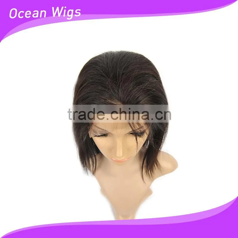 human hair wig, 14", straight, natural color