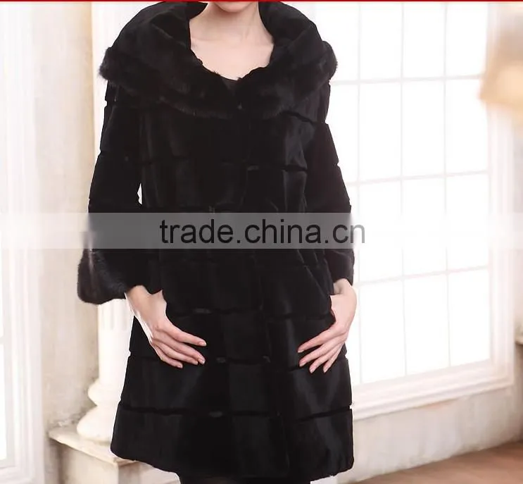 rex14016 100% real women rex rabbit fur coat black