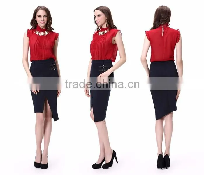 2016 Guangzhou New Arrivals Summer Sleeveless Red Chiffon Top