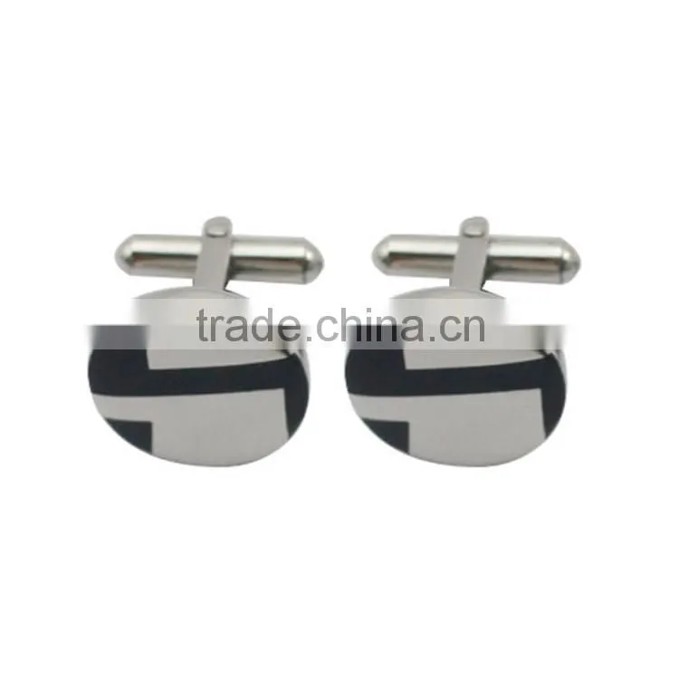 Silver Plated Copper Rectangle Black Enamel Cuff Links