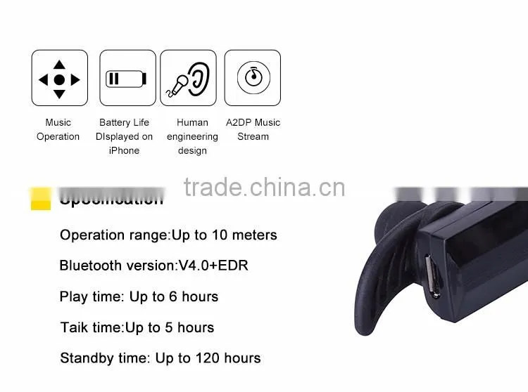 High stereo sports wireless black bluetooth earphone