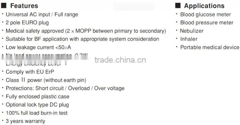 CE approved Mean Well 6W 9V single output wall mount power supply