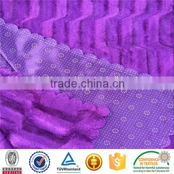 white 100% polyester embossed plush velboa with plastic backing
