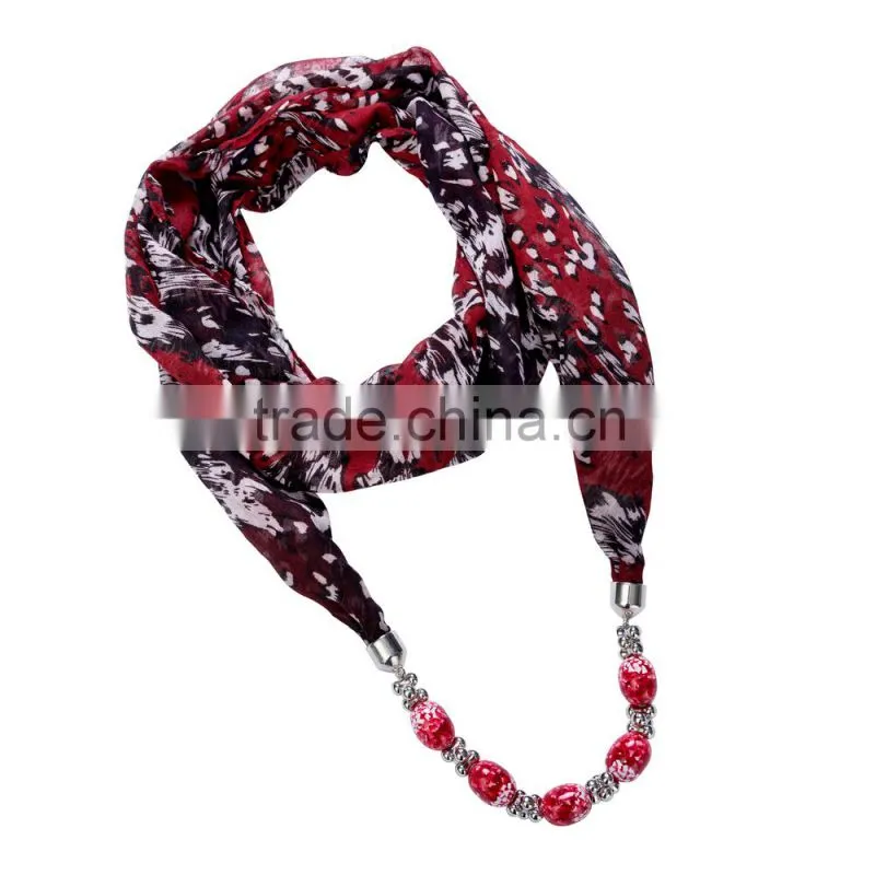 Shabby Chiffon Scarf necklace decorated with glass beaded ornaments chain