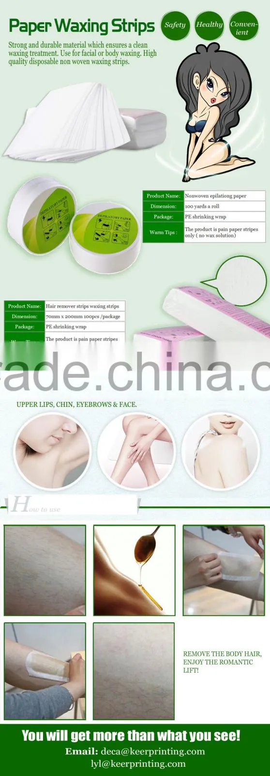 Premium quality disposable waxing strips nonwoven wax hair removal cold waxing strips waxing strips rolls