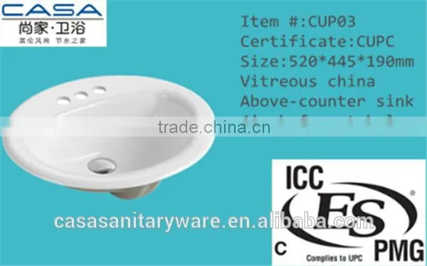 20 inch CUPC counter oval sink