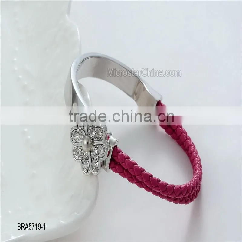 Clover Austrian alloy leather crystal bracelet