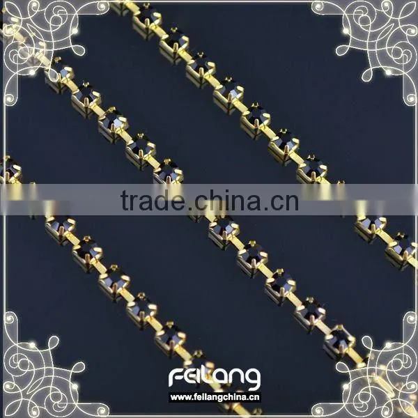Jet black rhinestone cup chain golden claw,MOQ 50m paypal accepted,sparse chain,fancy stone rhiestone chain
