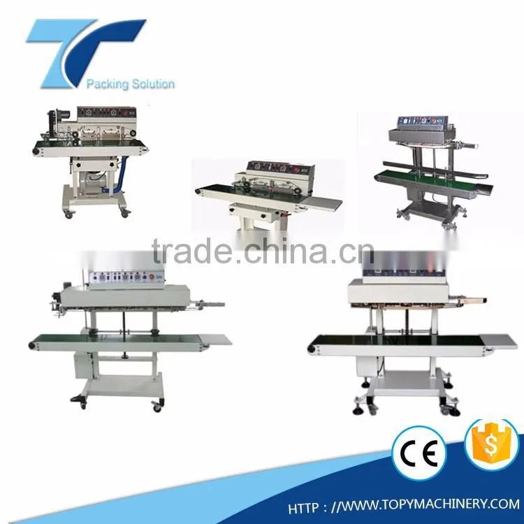 Vertical continuous band double-side heat sealing machine for thick plastic multilayer bag