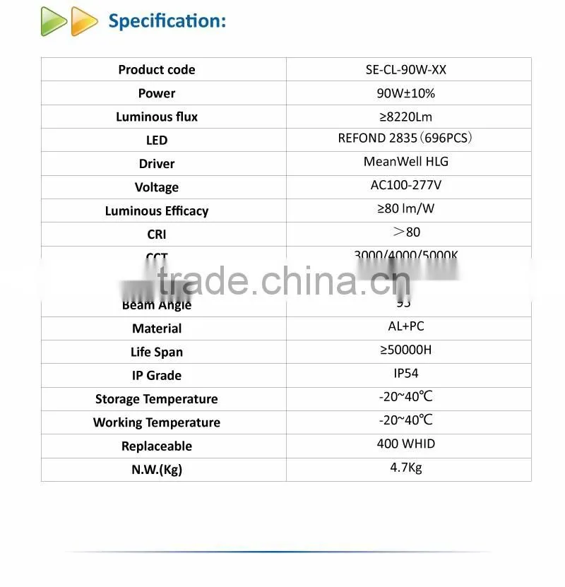 90W UL Canopy Light for Parking lot Garage