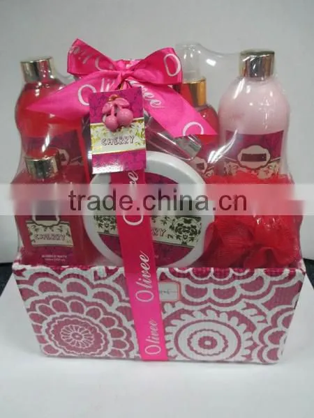 Shower gel body lotion set in colorful basket