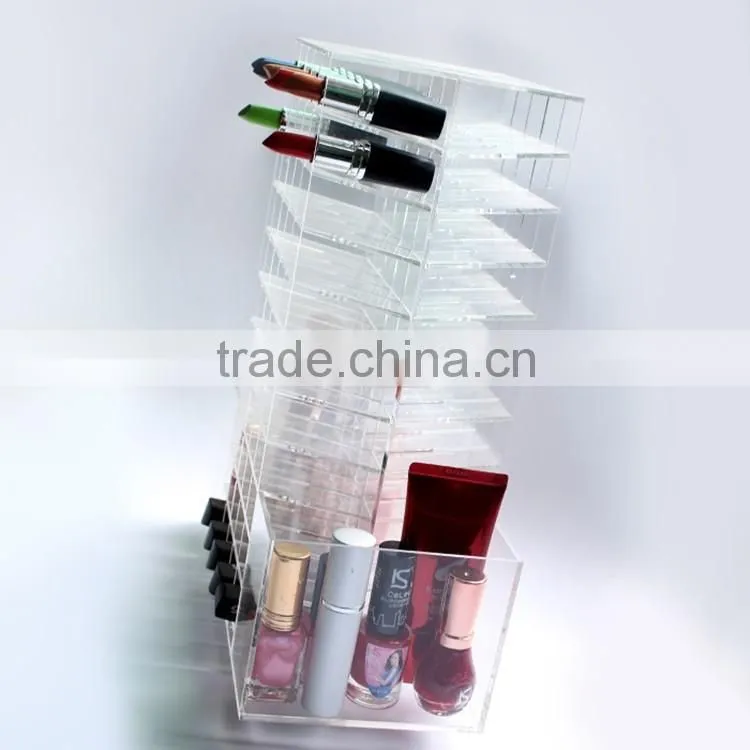 selling well all over the word morden design rotatable clear acrylic lipstick cosmetic display rack wholesale