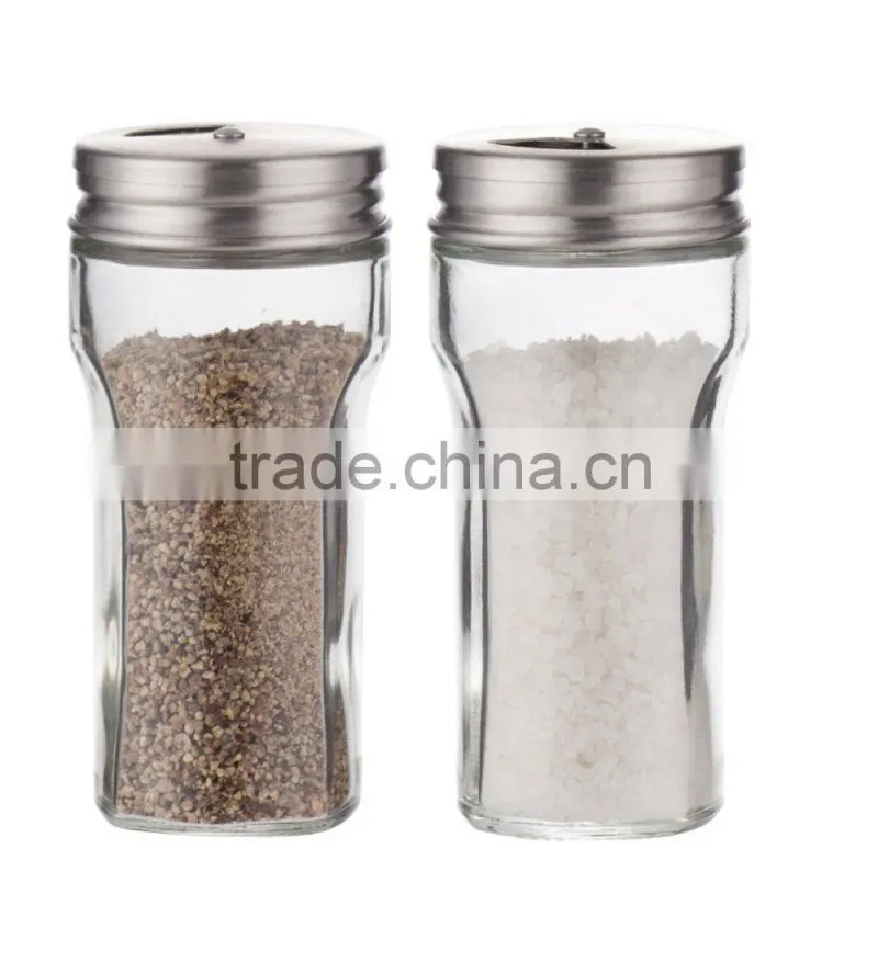 SINOGLASS trade assurane 80ml stainless steel lid wire rack 12 glass jars bottle spice rack set