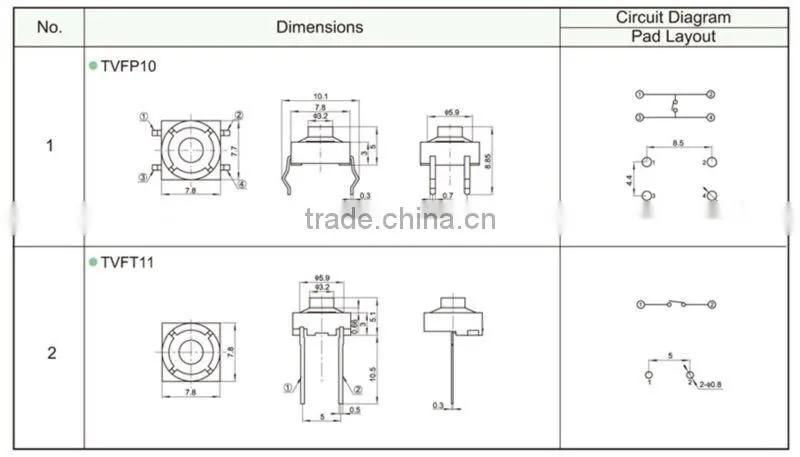 7.8X7.8 long travel tact switch FTVFP10