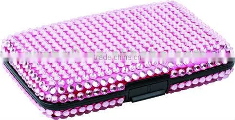 crystal aluminum credit card holder with rhinestone,plastic credit card case