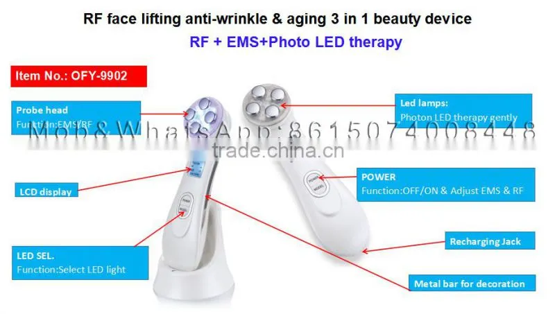 Facial RF/EMS and 6 colors LED therapy beauty instrument