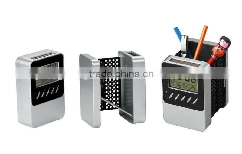 Plastic Transparent Multifunctional Pen holder Calendar Timer Thermometer Clock