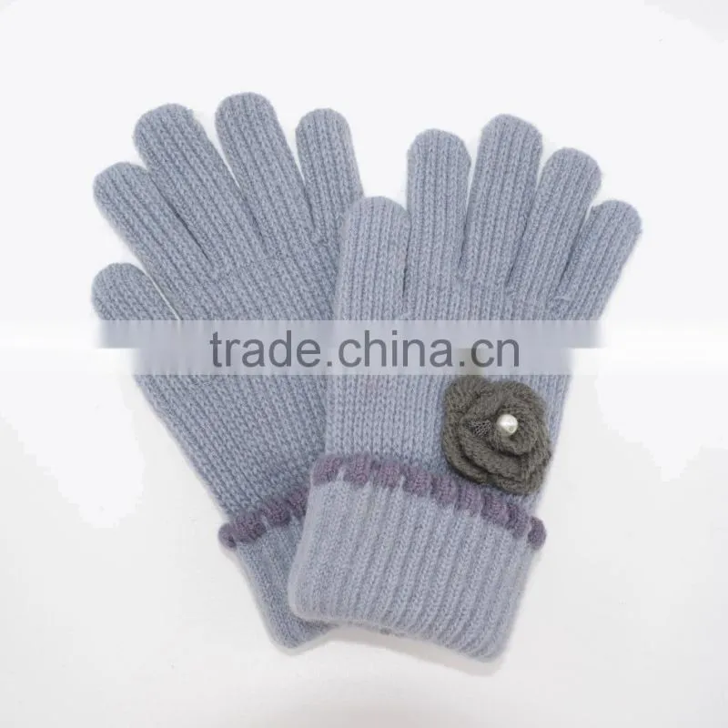 women's warm rose knit gloves