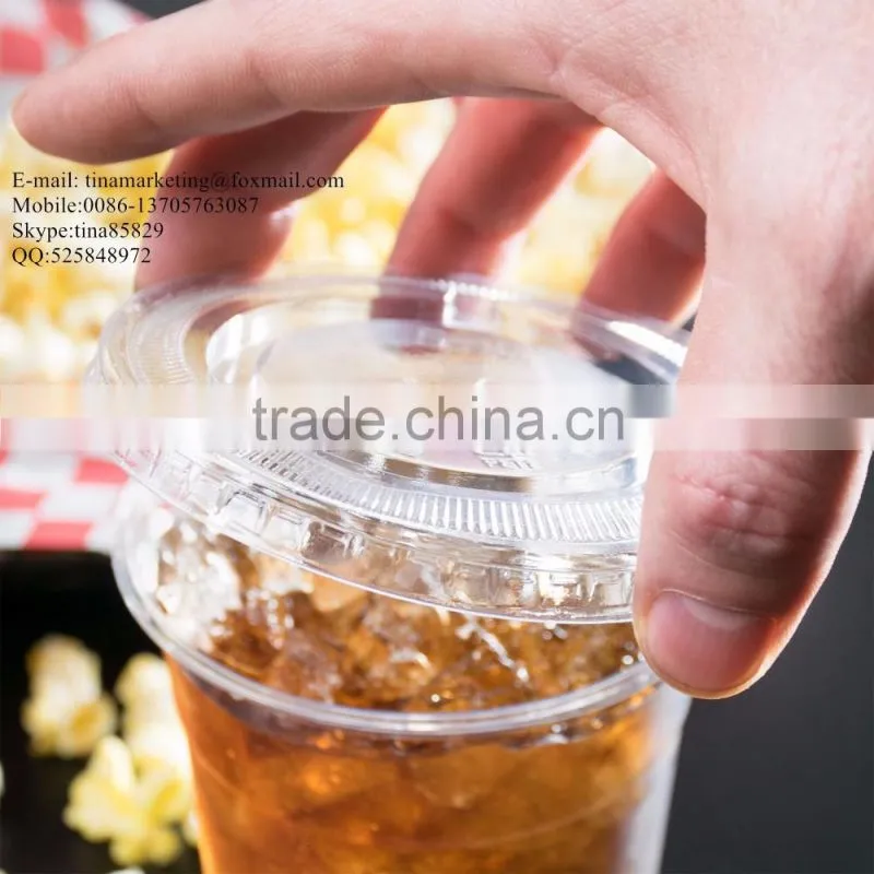 Custom High Quality PS Plastic Clear Flat Lid with Straw Slot for Clod Drink Cup