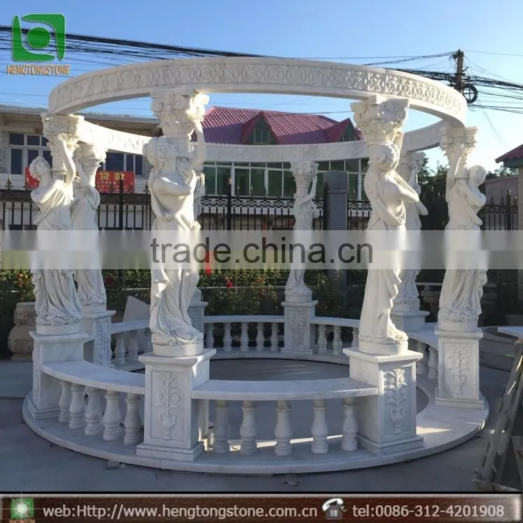 Hand Carved Outdoor Garden Yellow Marble Gazebo For The College