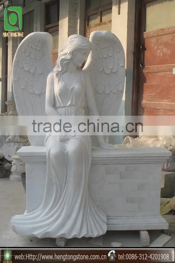 White Marble Hand Carved Angel Tombstone