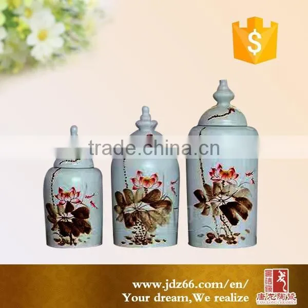 Flower painting in white container ceramic storage jar