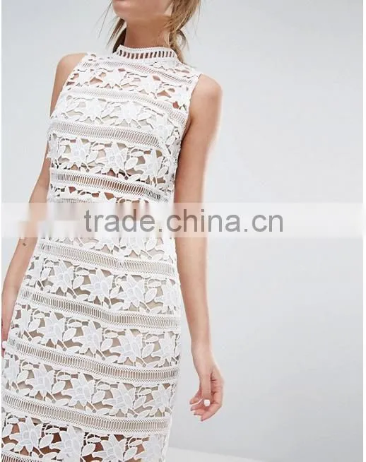 China fashion clothing/Embroidered Lace Hanky Hem Dress