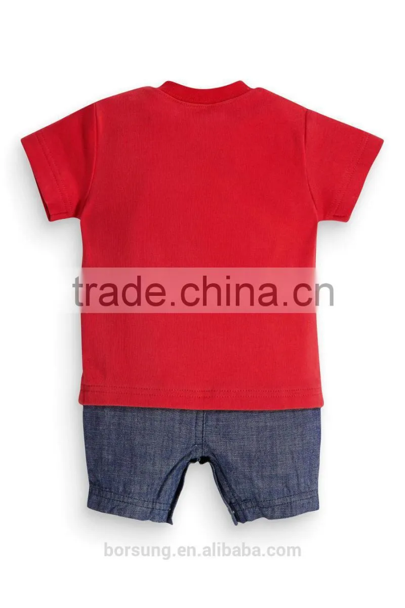 2015 Newest Arrival Short Sleeve Red Baby Toddler Clothes Printed Cartoon Dog Baby Clothing