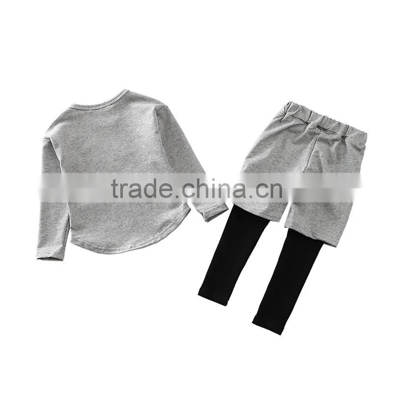 factory-hot selling casual fake two pieces kids outfits/custom latest children baby clothes set