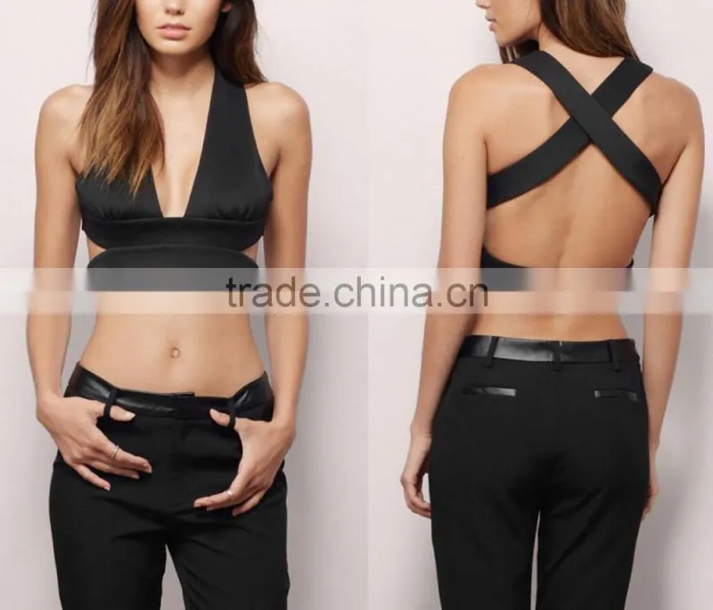M726 D.Y fashion 2016 ladies women black wholesale back cross bikini crop tops