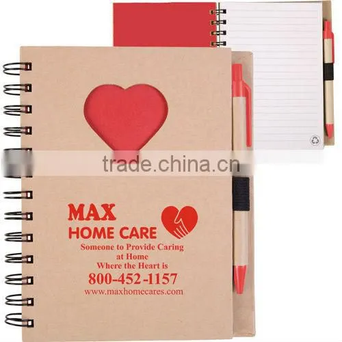 Hard kraft paper cover spiral winding notebook 70grams 70sheets 17.5*14cm with paper pen with star shape cutout logo