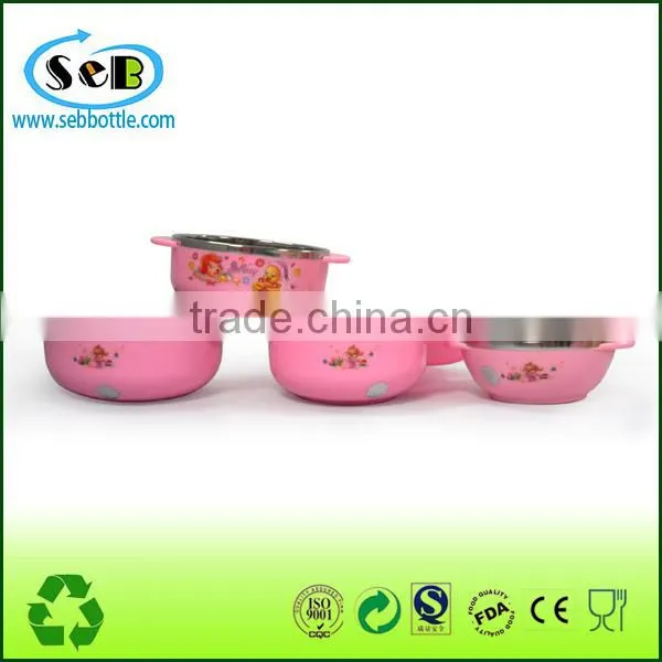 2015 100% Food grade children lunch box stainless steel inner and plastic heat resistant outer , kids luch container