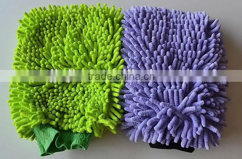 Microfiber colored chenille car wash glove