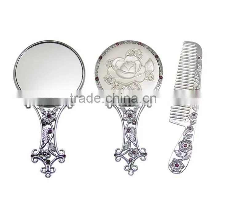 A Chinese Carnelian Handle Hand Mirror,Bronze Hollow Handle Oval Mirror + Comb Suit with Logo Customized