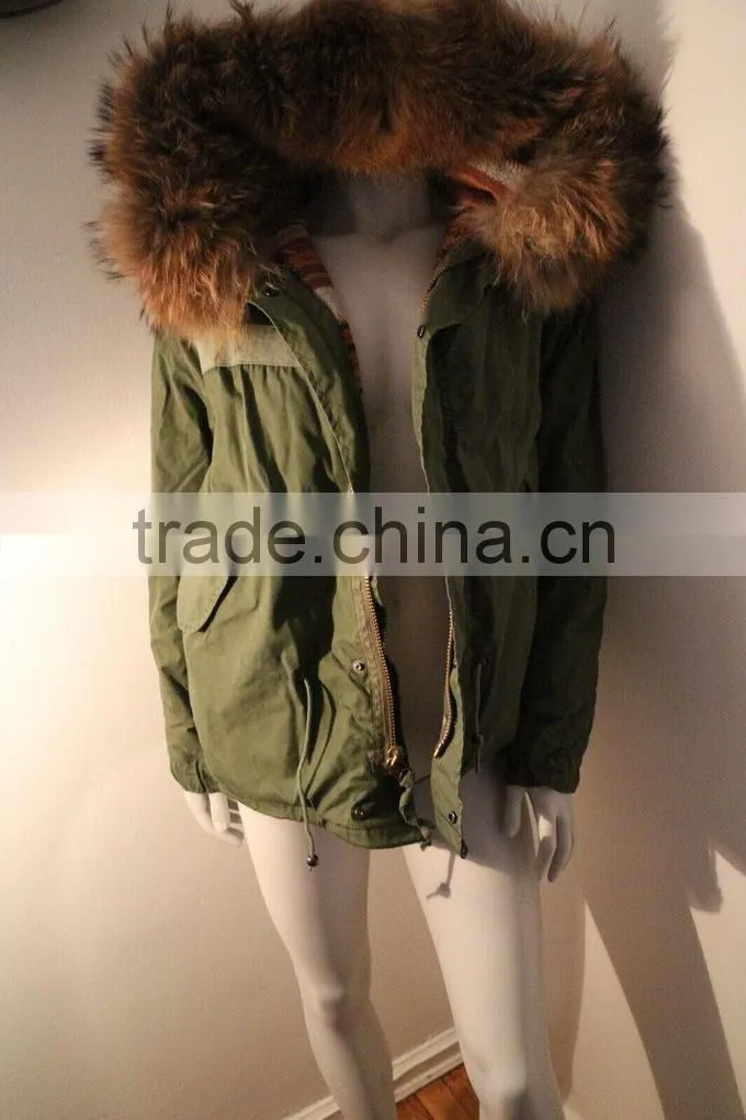 Army green coat 100% cashmere coats lined with hooded jacket faux fur coat for sale
