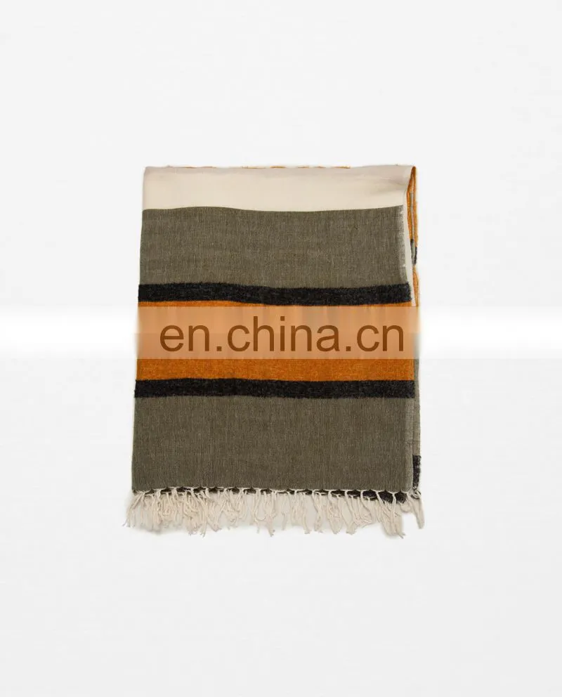 The New Green Orange Wide Striped Scarf In Winter